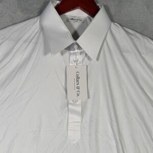 Collars & Co. Polo Shirt Mens XL White‎ Dress Collar Short Sleeve 100% Polyester